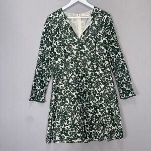 Tory Burch Alice Dress Womens 10 Green Floral Silk A-Line Coastal Cottage Resort